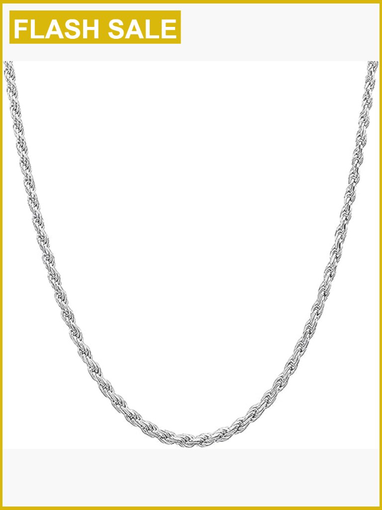 Solid Diamond-Cut Rope Chain Necklace 2.5mm 20in Italian Sterling Silver